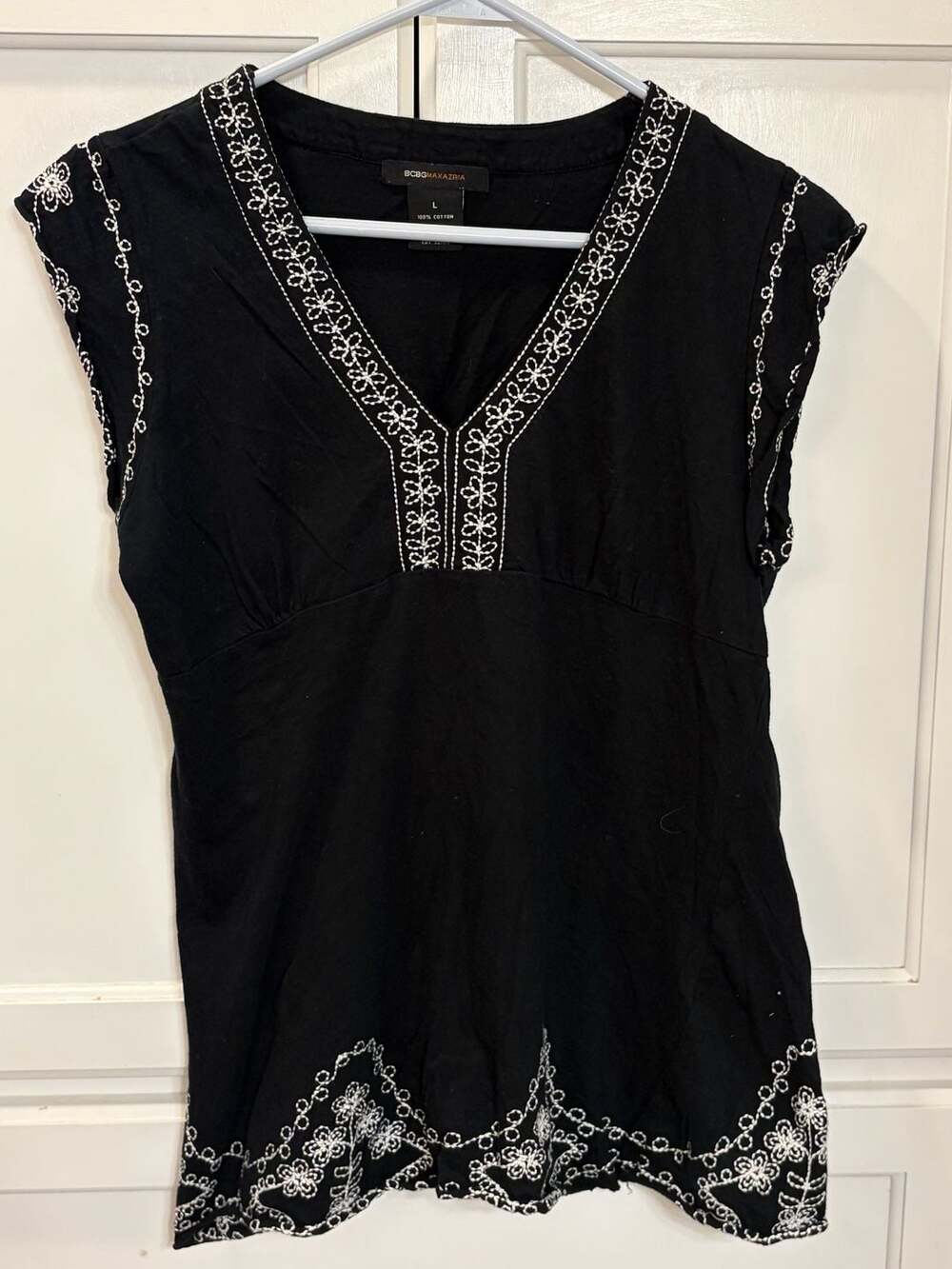BCBGMAXAZRIA Women’s Large Embroidered Cotton Tunic Top Boho Y2K